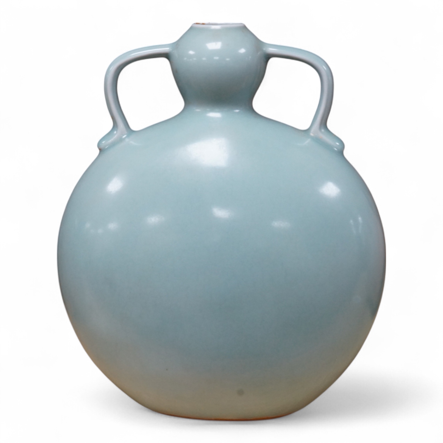A Chinese celadon glazed two handled moon vase, 24cm high